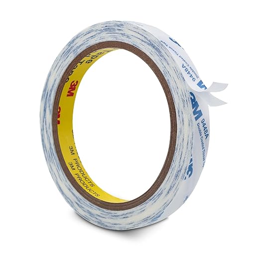 3M Double Sided Tape Thin 0.5"횞32.8Ft, 9448A Double Coated Tissue Tape, Strong Adhesive Sticky Tape Translucent Removable for Foam Art Craft Nameplate Bonding