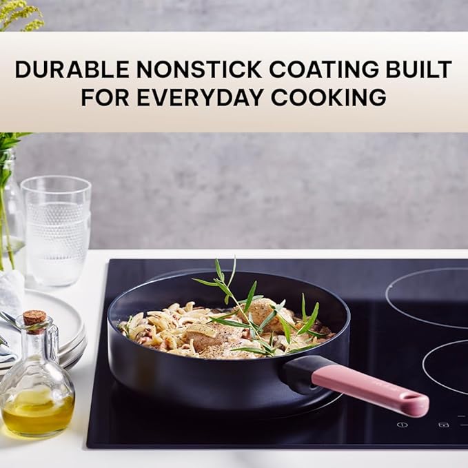 Brabantia Tasty+ 9.5??Nonstick Ceramic Saut챕 Pan with Lid ??PFAS/PFOA/PTFE Free, 2.5 Qt Deep Skillet for Healthy Cooking, Stay-Cool Handle, All Stovetop Safe