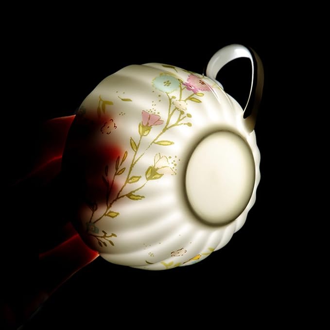 Bone China Tea Cups and Saucers,Country flower Handle Ceramic Coffee Mugs with Spoon&Fork,about 6 oz/175ml