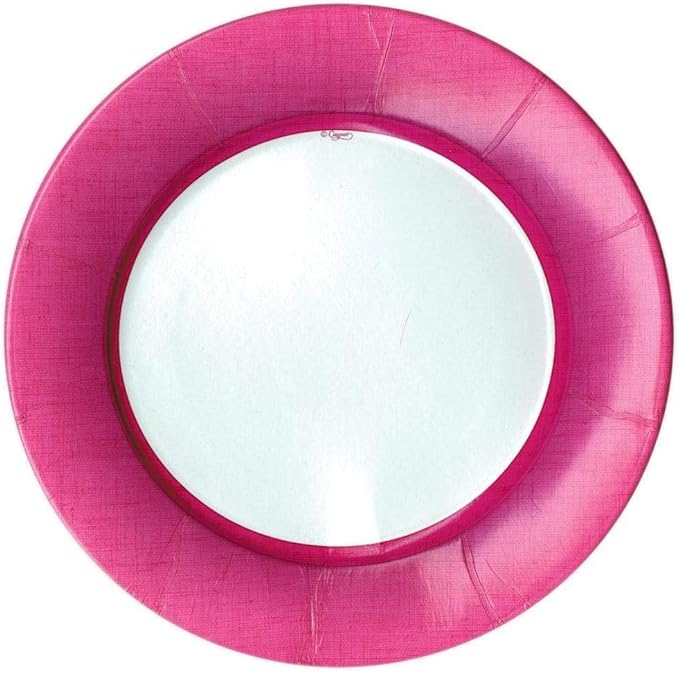 Caspari Linen Border Paper Dinner Plates in Fuchsia - Pack of 8