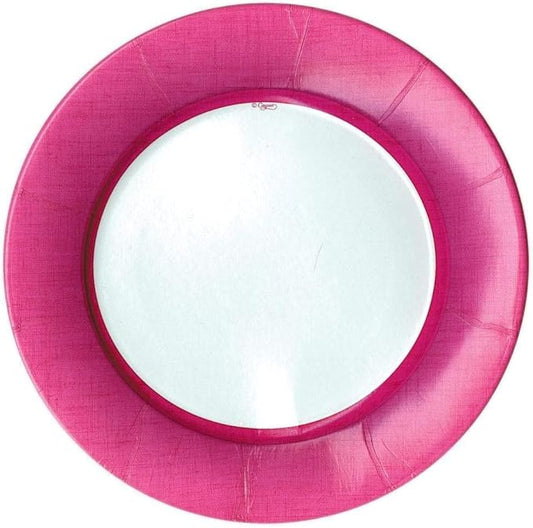 Caspari Linen Border Paper Dinner Plates in Fuchsia - Pack of 8