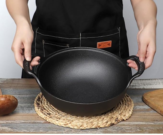 Cast Iron Wok with Handles, Grilling Pan, Use in the Oven, on the Stove, or on the Grill (Wok with Lid 9 inch)