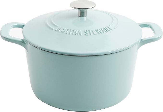 MARTHA STEWART Gatwick 7-Quart Enamel Cast Iron Dutch Oven ??Martha Blue ??Durable Heavy-Duty Dutch Oven for Slow Cooking, Braising & Baking