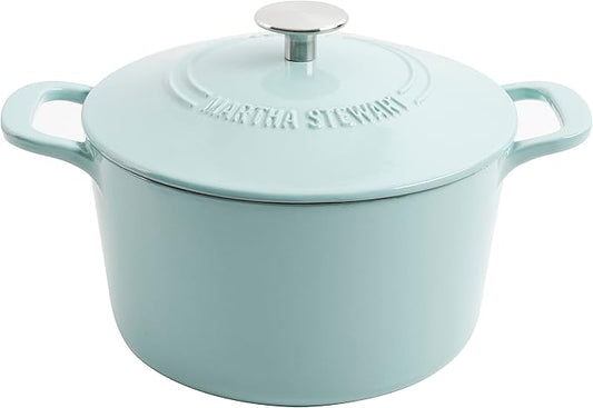 MARTHA STEWART Gatwick 7-Quart Enamel Cast Iron Dutch Oven ??Martha Blue ??Durable Heavy-Duty Dutch Oven for Slow Cooking, Braising & Baking