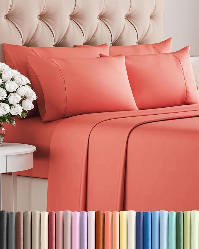 King 6 Piece Sheet Set - Cooling & Breathable Bed Sheets - Hotel Luxury Bed Sheets for Women, Men, Kids & Teens - Comfy Bedding with Deep Pockets & Easy Fit - Soft and Wrinkle Free - King Coral Sheets