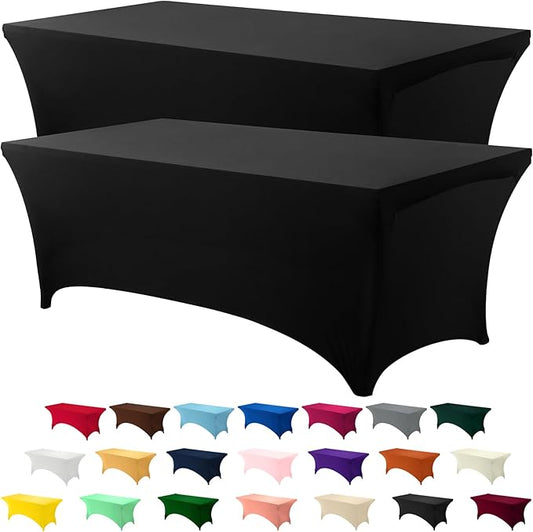 Utopia Kitchen 6FT Spandex Tablecloth [2 Pack, Black] 200 GSM Stretch, Fitted, Washable and Wrinkle Resistant Table Cloth Rectangle Cover for Trade Shows, Wedding, Parties [72Lx30Wx30H Inch]