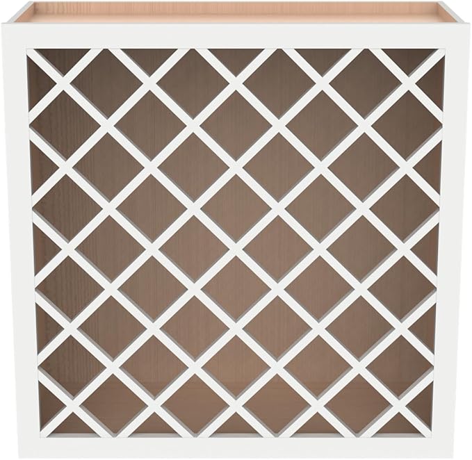Solid Wood RTA Wine Bottle Rack Wall Cabinet with Lattice Panels - Bottle Holder Storage for Bar, Pantry, or Wine Cellar - Mocha finish Countertop Solution (Origami White, 24?쓂 횞 12?쒭 횞 30?쒱)