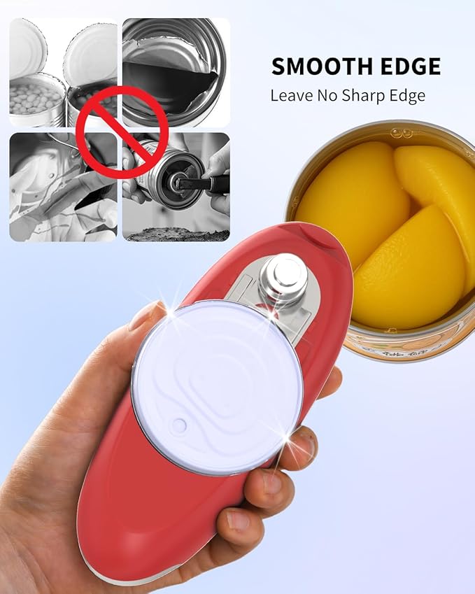 CIRCLE JOY Rechargeable Electric Can Opener, One-Touch Automatic Can Opening with Lid Remover & Smooth Edge Cutting, Food-Safe, Easy to Use for Seniors and Arthritis, Red
