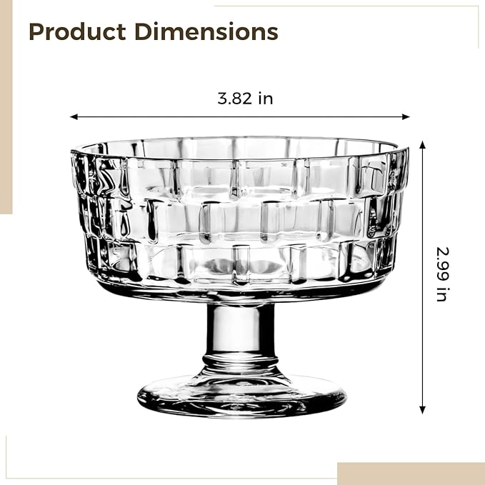 Varku 6 PCS Footed Glass Dessert Cups, Glass Ice Cream Bowls, 6 oz Mini Cups with Square Pattern, Transparent Dessert Cups for Fruit Pudding Trifle Parfait Jello Salad