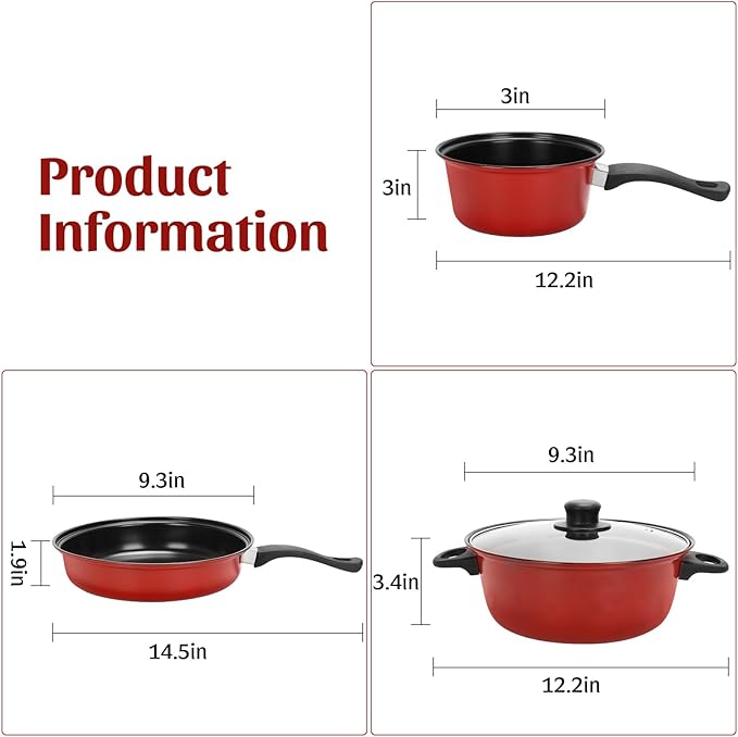 Non-Stick Cookware Set, Portable Lightweight Cast Iron Pots and Pans with Glass Lids and Nylon Utensils 4 Piece Set for Outdoor Camping Picnic Travel