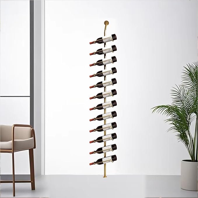 Large Wall Mount Wine Rack, H 72.8inch Wall Mounted Shelves for Bar, Holds 12 Metal Wine Storage Holder, for Commercial Restaurants Pantry Bar Wine Cellar (Gold, One row-12 Bottles)