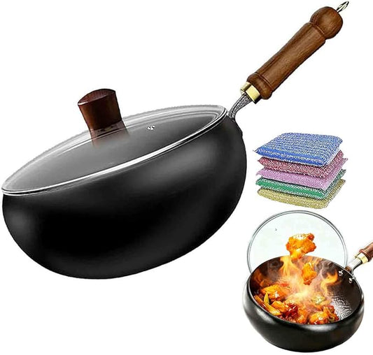 Jinswhdre Cast Iron Skillet, Uncoating Cast Iron Pot, Multi-purpose Frying Wok, Hand-Forged Non-stick Pans Without Coating, High Purity Frying Pans For Cooking