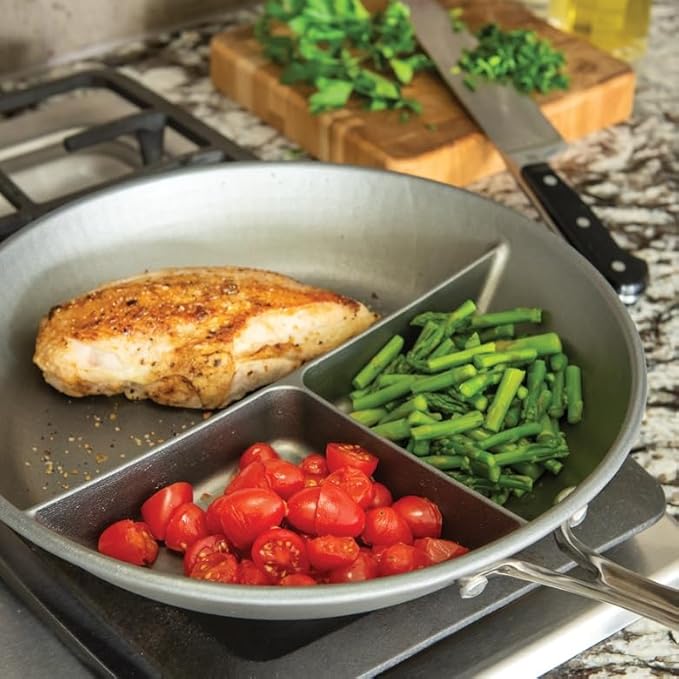 Nordic Ware 3-in-1 Divided Nonstick Skillet - 12 inch diameter; for cooking multiple foods, reheat leftovers pan