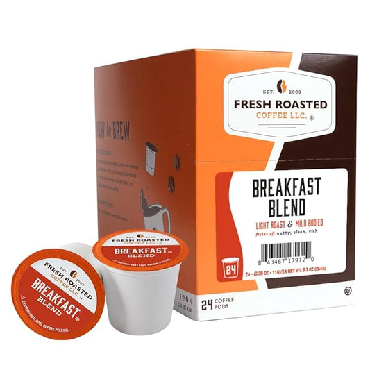 Fresh Roasted Coffee, Breakfast Blend, Light Roast, 24 Pods for K Cup Brewers