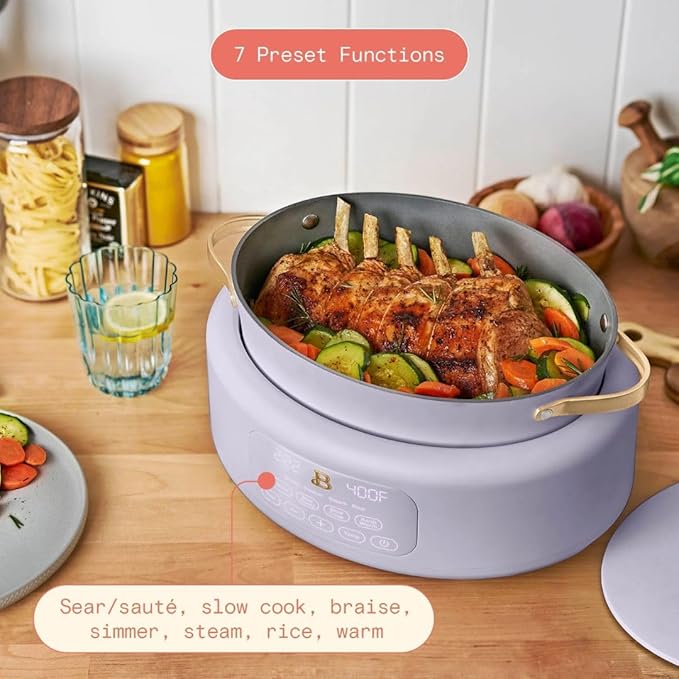 Beautiful 10-in-1 6-Qt Programmable Multi-Cooker with Oven-Safe Pot & 7 Presets ??Slow Cook, Rice, Steam, Saut챕 (lavander)