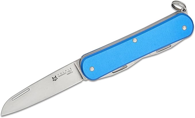 Fox Knives Vulpis FX-VP130-F4 Slipjoint Folding Knife 4-in-1 Multitool 2.17in Blade, Bottle Opener, Can Opener, Flat Head Screwdriver, Scissors - Compact Versatile Minimalist Pocket Knife (Sky Blue)