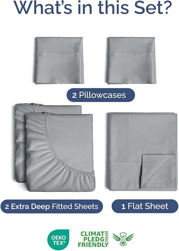 Extra Deep Pocket Split King Sheets - 5 Piece Breathable & Cooling Bed Sheets - Hotel Luxury Bed Sheet Set - Soft, Wrinkle Free & Comfy - Easily Fits Extra Deep Mattresses - Steel Blue Sheets Set