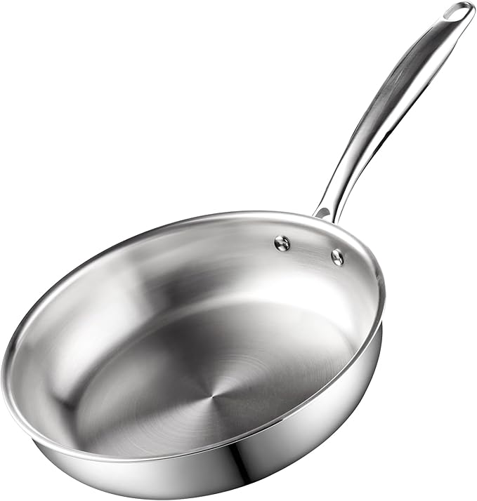 Cook N Home 10-inch Stainless Steel Frying Pan, Tri-Ply Clad 18/10 Stainless Steel Skillet Saut챕 Cooking Fry Pan, Induction Cookware, Silver