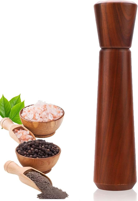 Wooden Pepper Grinder,Pepper Mill Wood 10In?밪alt Grinder Refillable,Pepper Grinder Manual Adjustable Ceramic Rotor,Easy Refill,Salt and Pepper Shakers with Coarseness Control 1-Pack