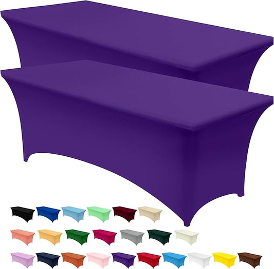 Utopia Kitchen Spandex Tablecloth 2 Pack [8FT, Purple] Tight, Fitted, Washable and Wrinkle Resistant Stretch Table Cloth Rectangle Cover for Trade Show, Weddings & Parties [96Lx30Wx30H Inch]