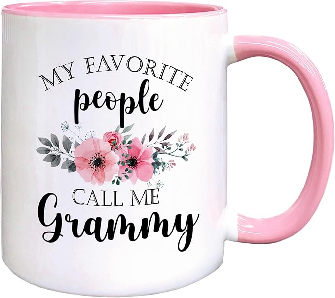 QASHWEY Grammy Coffee Mug, Grammy Gift, Grandma Coffee Mugs, Grandma Gifts, Mothers Day Mug Tea Cup Gifts for GrandmaGrammy, My Favorite People Call MeGrammy CoffeeCups Ceramic 11oz(Pink)