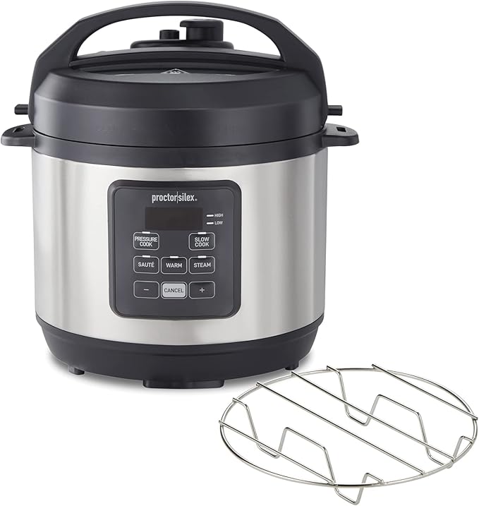 Proctor Silex Proctor-Silex Simplicity 4-in-1 Electric Pressure Cooker, 3 Quart Multi-Function With Slow Cook, Steam, Saut챕, Rice, Stainless Steel (34503)