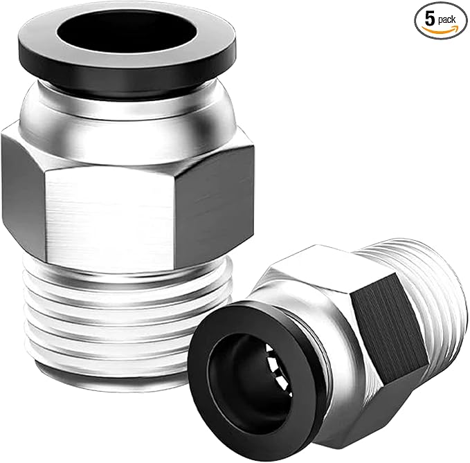 Pneumatic Black Push Connect Fittings 6mm Tube OD x 1/8 Inch NPT Air Push Connect Tools Pneumatic Hose Fittings(Pack of 5)