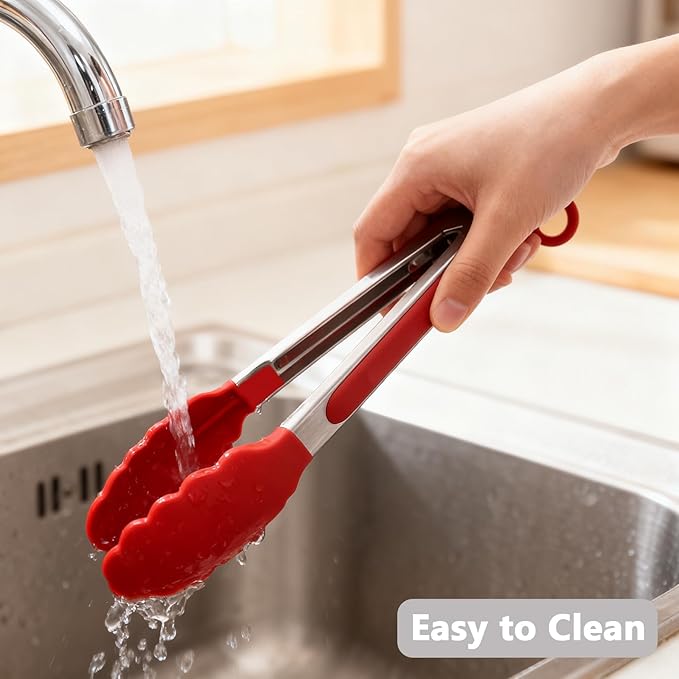 Kitchen Tongs for Cooking w Non-Stick Silicone Tips, 600째F Heat Resistant Silicone Cooking Food Tong Set Heavy Duty Stainless Steel Handle for Baking Grilling BBQ Salad Serving, 7" 9" and 12"