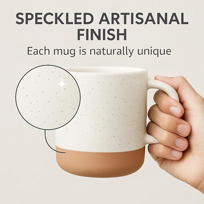 Unboxme Givenne Ceramic Coffee Mugs Set of 2, 12 oz - Handcrafted Speckled Gloss, Nature-Baked Base, Microwave Safe