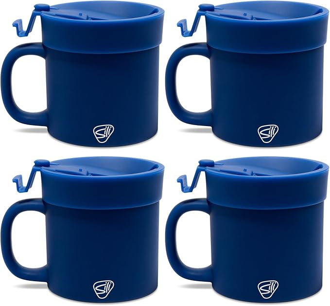 Silipint 16oz Silicone Coffee Mug Tumbler Flip Lid Unbreakable Dishwasher Safe Microwave Oven & Freezer Compatible ??Non-Toxic Reusable Cup for Hot Coffee Tea or Drinks Pack of 4 Classic Blue