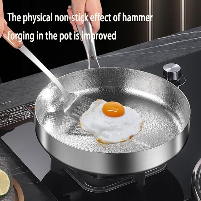 Titanium Hammered Pan Pro with Lid, Multifunctional Ultra-Durable Scratch-Resistant Non Stick, Even Heating for Cooking, Titaniums Nutri Pans Compatible with All Cooktops,11.02in