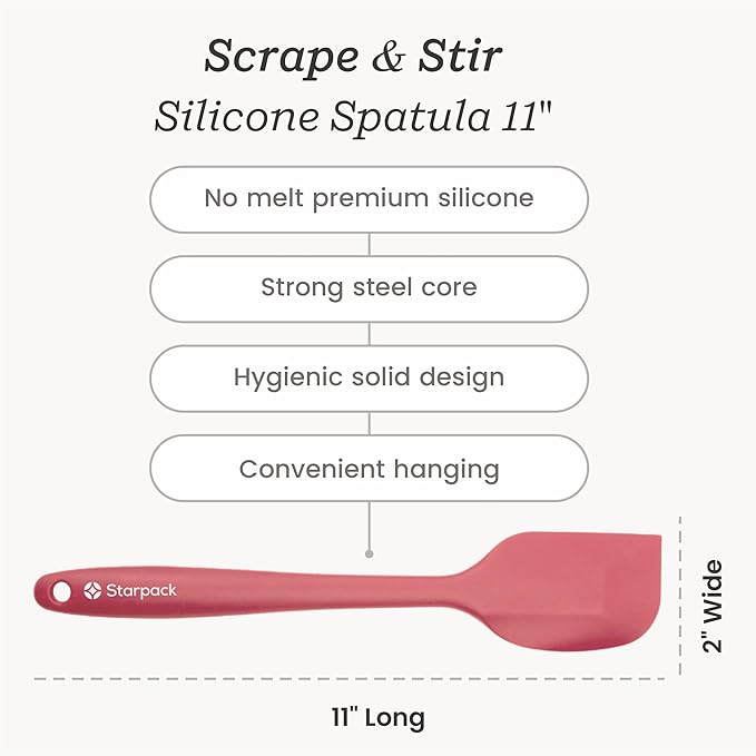 Starpack 'Scrape & Stir' Silicone Spatula (11 Inch) - 600째F Heat Resistant Spatula Set - Food Grade Kitchen Spatulas - LFGB Grade Nonstick Baking and Cooking Rubber Spatulas Set