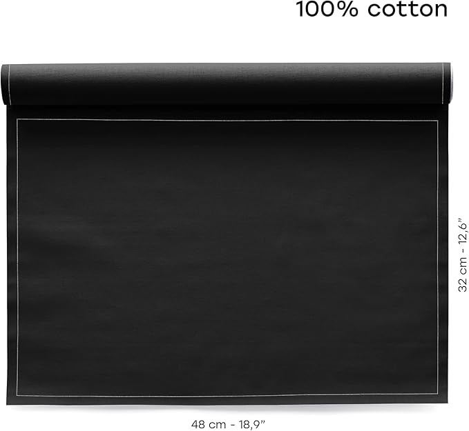 MY DRAP Washable And Reusable Cloth Placemat - 17.7 x 12.6 in (12 Per Roll, Cotton Black)