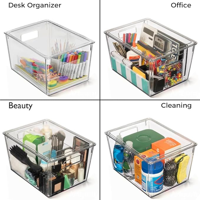 ClearSpace Plastic Storage Bins with Lids X-Large ??Perfect Kitchen Organization, Desk Organizer or Pantry Storage ??Desktop Organizer, Pantry Organization and Storage Bins, Cabinet Organizers