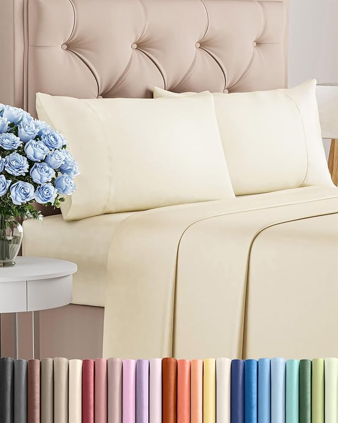 Twin 4 Piece Sheet Set - Cooling and Breathable Bed Sheets - Hotel Luxury Bed Sheets for Women, Men, Kids & Teens - Bedding with Deep Pockets & Easy Fit - Soft and Wrinkle Free - Twin Off White Sheets