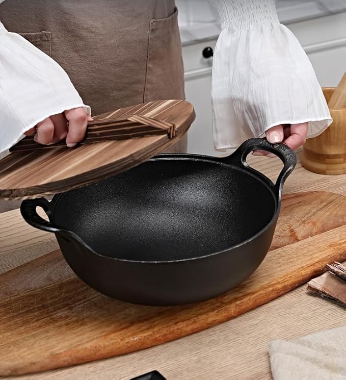 Cast Iron Wok with Handles, Grilling Wok, Use in the Oven, on the Stove, or on the Grill (Wok with Lid 11 inch)