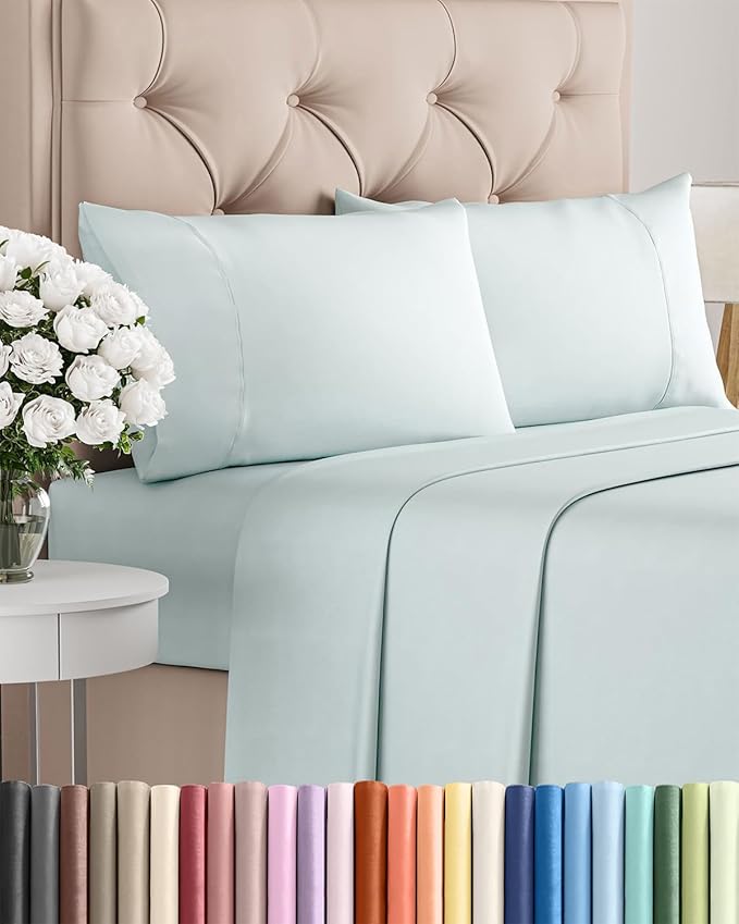Twin 4 Piece Sheet Set - Cooling & Breathable Bed Sheets - Hotel Luxury Bed Sheets for Women, Men, Kids & Teens - Comfy Bedding w/Deep Pockets & Easy Fit - Soft & Wrinkle Free - Twin Ice Blue Sheets