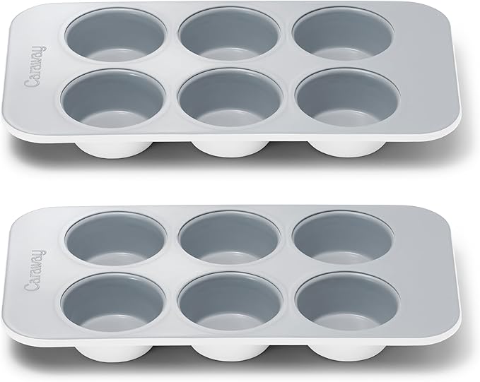 Caraway Nonstick Ceramic 6 Cup Muffin Pan Duo ??Non-Toxic, PTFE & PFOA Free ??Oven Safe ??Aluminized Steel Core ??Small Muffin Pan for Baking Cupcakes, Muffins & More - White