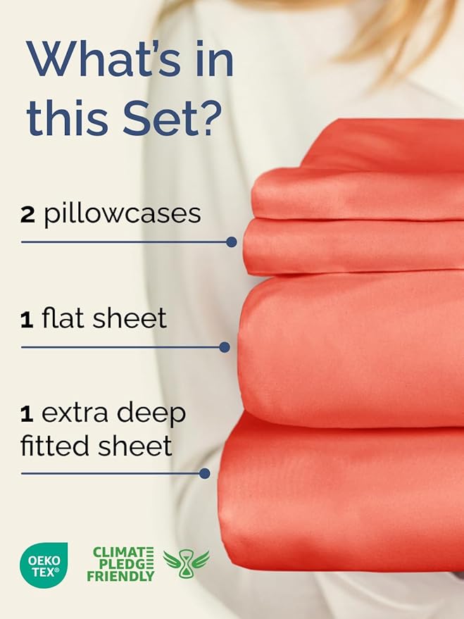 Extra Deep Pocket King Sheets - 4 Piece Breathable & Cooling Bed Sheets - Hotel Luxury Bed Sheet Set - Soft, Wrinkle Free & Comfy - Easily Fits Extra Deep Mattresses - Deep Pocket Coral Sheets Set