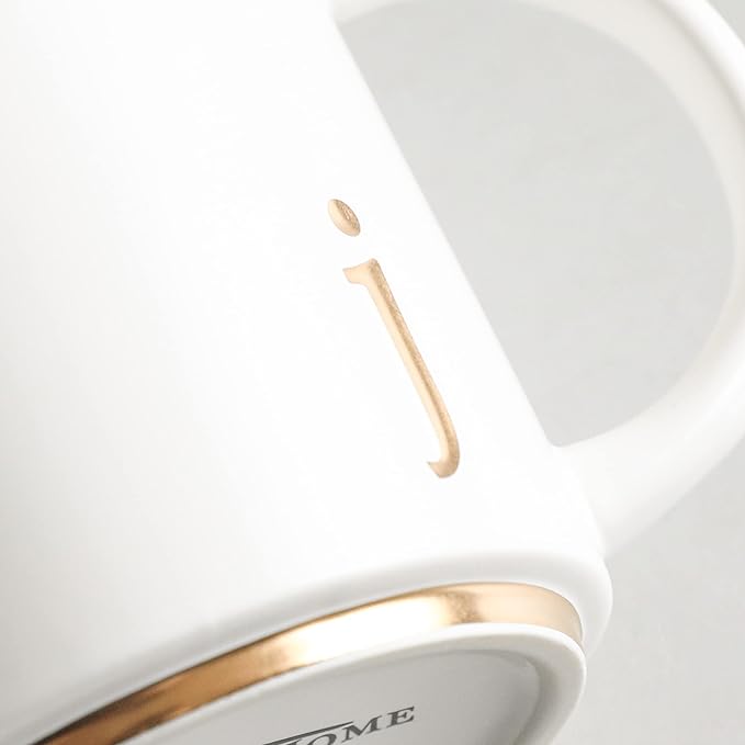 COLLECTIVE HOME - Monogram Ceramic Mugs, 15 oz Golden Initial Coffee Cups, Elegant Alphabet Tea Mugs, Elegant Personalized Mug with Gift Box, Luxurious Cups for Office and Home (j)