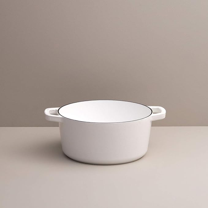Milo by Kana 3.5-quart Enameled Cast Iron Dutch Oven with Lid | Premium Casserole Cooking Pot | Enamel Coating Inside and Out | Oven Safe and Dishwasher Friendly (White with Gold Knob)
