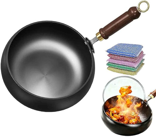 Jinswhdre Cast Iron Skillet, Uncoating Cast Iron Pot, Multi-purpose Frying Wok, Hand-Forged Non-stick Pans Without Coating, High Purity Frying Pans For Cooking