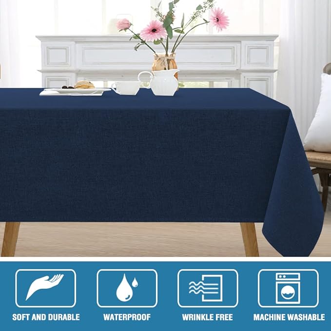 H.VERSAILTEX Linen Textured Tablecloth 54 x 54 Waterproof Decorative Table Cloth Spill-Proof Linen Look Cover for Party Table Extra Soft and Thick Fabric Wrinkle Free, Heather Navy