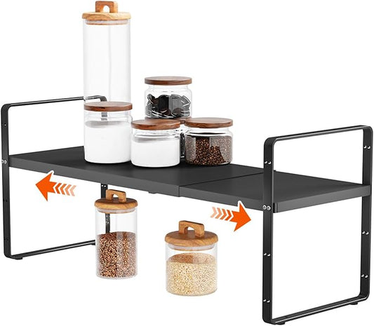 16.5-27?쇺셂 Expandable Cabinet Countertop Shelf Organizer, Stackable Metal Shelves, Kitchen Organizers and Storage, Black Storage Spice Rack for Pantry and Cupboard