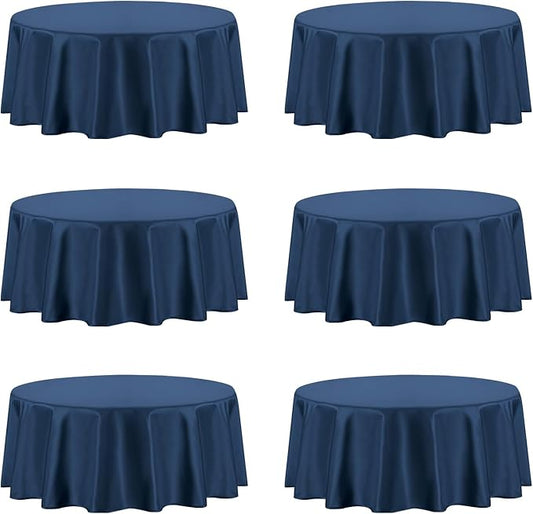 PureFit 6 Pack Round Navy Blue Table Cloths 70 Inch for Round Tables, Stain and Wrinkle Resistant Table Linens for Home Use, Wedding, Party, Banquet and Camping
