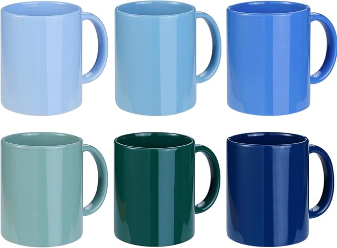 Multi-Coloured Ceramic Mugs Set of 6-11.2 oz / 330ml -Coffee Mugs-Cappuccino-Tea Cups- Hot Chocolate Cups (Cool Color, Large)