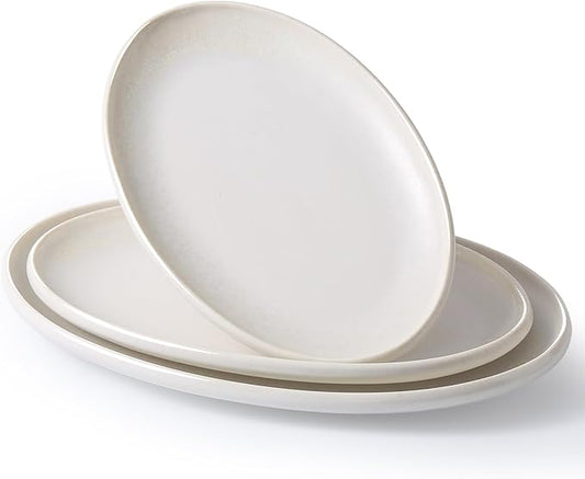 Ceramic Large Serving Platters- Set of 3 Oval Platters for Entertaining. Kitchen Dishes for Dinner, Fruit, Salad, Turkey, etc. Oven, Dishwasher Safe, 15.75"/13.75"/12",Mixed White