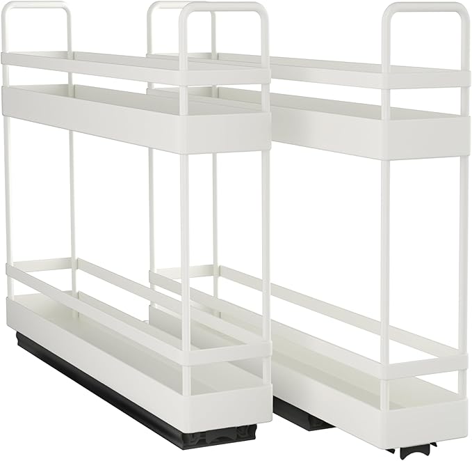 Finnhomy Pull Out Spice Racks for Inside Cabinets, Whole Metal Manufacturing, Vertical Spice Rack Pull Out, Spice Organizer, 2.16" W 횞 10.39" D 횞 9.76" H, 2 Drawers & 2 Tiers, 2 Pack, Light Gray