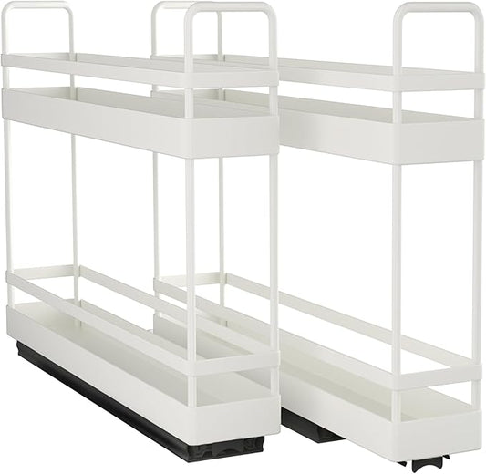 Finnhomy Pull Out Spice Racks for Inside Cabinets, Whole Metal Manufacturing, Vertical Spice Rack Pull Out, Spice Organizer, 2.16" W 횞 10.39" D 횞 9.76" H, 2 Drawers & 2 Tiers, 2 Pack, Light Gray