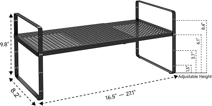 2Pack 16.5-27?쇺셂 Expandable Stackable Cabinet Shelves, Adjustable Spice Rack Cabinet Shelf Organizer for Kitchen, Countertop, Pantry and Cupboard, Black